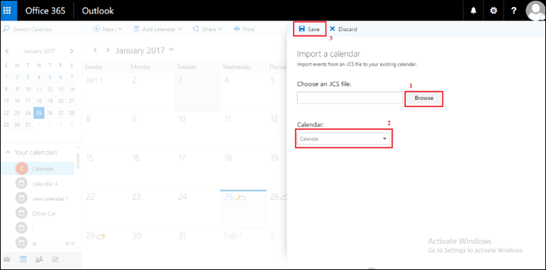 how to transfer office 2010 calendar to office 360